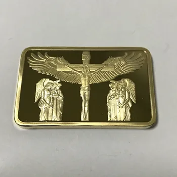 100 ks Non Magnetické Ježiša Commandents zlata bar 1 OZ 24K zlatom ingot odznak 50 mm x 28 mm domáce dekorácie bary