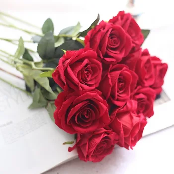 15Pcs/Set Skutočný Dotyk Ruže Umelých Kvetov, Listov, Hodvábne Svadobné Home Design Kytice, Dekorácie Produktov, Dodanie