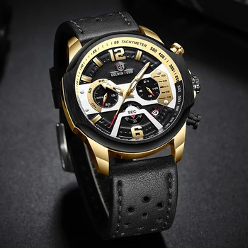 2019 top značky luxusné pánske quartz hodinky kožený pás pánske pánske hodinky, športové hodinky obchodné muž hodiny čierneho zlata farba matchin
