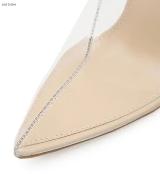 2019 ženy, PVC čerpadlá strana topánky sklzu na jasné päty čerpadlá bod prst vysoké podpätky svadobné topánky dráhy čerpadlá tenké päty