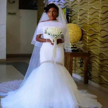 2021 Afriky Morská víla Svadobné Šaty Black Dievča Milú Tylu Korálkové Crystal Skladaný Ruched S Zábal svadobné svadobné šaty