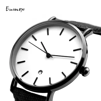 2021 Enmex tvorivé Štýlové náramkové hodinky stručný tvár jednoduchý kalendár bežné Plátno popruh módne Štýlové hodiny quartz hodinky