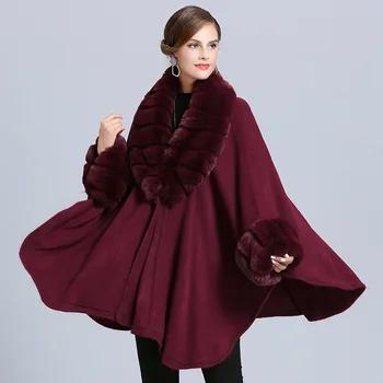 2021 veľké voľné imitácia fox kožušiny golier pletený sveter šatkou plášť plášť ženy šatka veľká veľkosť cape kabát veľkoobchod dropshipping
