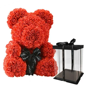23 cm Rose Medveď Srdce Umelý Kvet Ruže Medvedík Pre Ženy, valentínske Svadby, Narodeniny Vianočný Darček