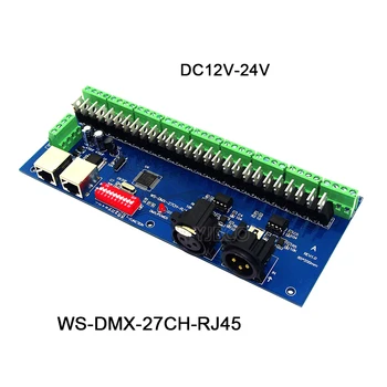 27channels DMX512 dekodér série,DC12V-24V;s XRL 3P RJ45 27CH led RGB ovládač pre led pásy, led svetlo na čítanie