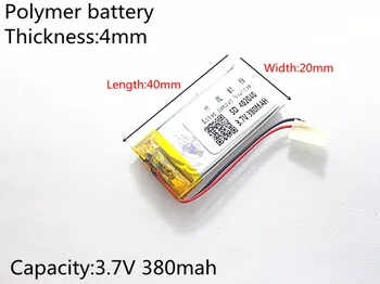 3.7 V,380mAH,[402040] Polymer lithium ion / Li-ion batéria pre HRAČKA,POWER BANKY,GPS,mp3,mp4,mobilný telefón,reproduktor