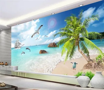3D nástenná maľba Na Obývacia Izba Vlastné Akejkoľvek Veľkosti nástennú maľbu, Tapety Surfovať Coconut Tree Penguin TV Pozadie Spálňa Foto Papier na Stenu