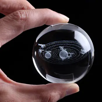 3D Solárny Systém Crystal Ball Planét sklenenú Guľu Laserom Vygravírované Svete Miniatúrny Model Home Decor Astronómie Darček Ornament