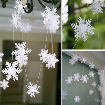 3M Striebro Snowflake Tvar Papier Garland Vianočné Scény Nový Rok Dekor Mrazené Strana navrhne Svadobné Dekorácie