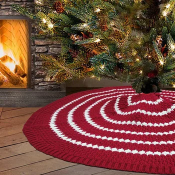 48 Palec Pletenie Červený Vianočný Stromček Sukne Kolo Koberec Vianočné Dekorácie Pre Domov Rohože Nový Rok Vianočný Strom Sukne 2021