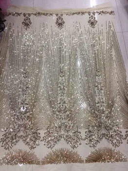 5 metrov jcc001# champagne gold sequin iskru farebné oka výšivky, tkaniny na svadbu večerné šaty