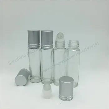 500 x 10 ml Transparentná Prejdite Na Kolieskových Fľaše pre Esenciálne Oleje, Naplniteľné Parfum Fľašu Dezodorant Kontajnerov so Strieborným Viečkom