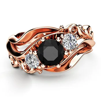 925 Sterling Silver Rose Zlaté Á Black CZ Klasické Luxusné Zásnubné Prstene pre Ženy Kolo Geometrické Svadobné Šperky Darček