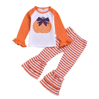 Batoľa Detský Baby Girl Tekvica Tričko Prehrabať Stripe Nohavice, Oblečenie, Oblečenie Set