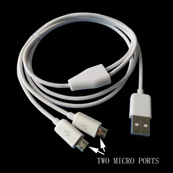 Biela 1m 3 ft Android Micro USB Rozbočovač Kábel USB 2.0 Dual Micro USB Y nabíjací Kábel doprava zadarmo