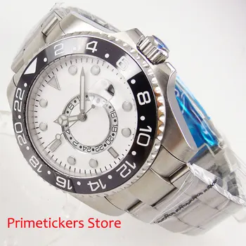 Biely ciferník čierna keramická fazeta 43mm BLIGER GMT svetelné značky sapphire crystal automatický pohyb pánske hodinky