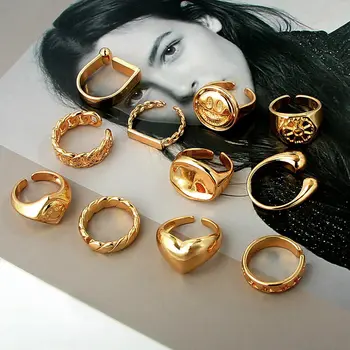 Caraquet Minimalistický Zlaté Smajlík Srdce Twisted Reťazca Prstene pre Ženy Trendy Kov Mosadz Otvorte Nastaviteľné Krúžky Vyhlásenie Šperky