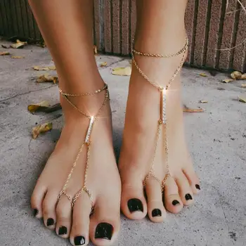 Crystal Enkelbandje Sandále Naboso Anklet Náramok Pre Ženy Drahokamu Svadobné Prst Členok Nohy Reťazca Šperky Pláži Boho Šperky