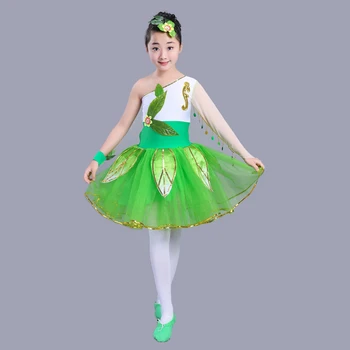 Detské Zelenej Trávy, Lístia Jasmine Tanečné Kostýmy Málo Lotus Petal Dievčenské Fáze Kostýmy
