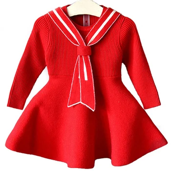 Dieťa Dievča Jeseň Zimné Svetre Červená Deti Princezná Maturitné Šaty Dieťa Cotumes Deti Oblečenie 2-6Y Teplé Oblečenie pre voľný čas