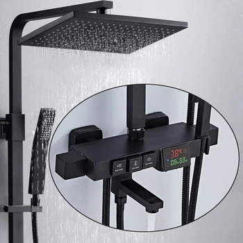 Digitálny Sprcha Set SDSN Black Kúpeľňa so Sprchou Kohútik Qaulity Mosadze, Termostatické Sprcha Set Black Gold Vaňa Sprcha Systém