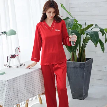 Dámske pyžamo jar leto kórejský ice hodváb dlhým rukávom dvoch-dielny tenké domáce oblečenie môžete nosiť mimo sleepwear plavky