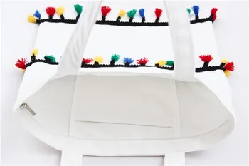 Farba strapec taška roztomilé farebné bump strapec Dekoratívne jediný ramenný tote plátené tašky študent taška veľká kapacita taška cez rameno