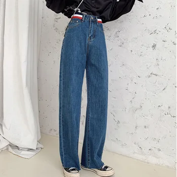 FNOCE 2020 nové dámske jeans nohavice módne trendy high street bežné pevné vysoký pás slim voľné denim plný Širokú Nohu Nohavice