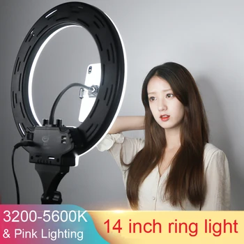 Fotografické Osvetlenie 14 Palcový LED Prsteň Svetla 35 cm 3200-5600K pridať Ružová Osvetlenie Selfie Lampa na youtube Video s Držiaka Telefónu