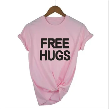Free hugs list vytlačiť T-shirt dámske krátkym rukávom black white pink tee móda plus veľkosť Harajuku bavlna 0-neckT-košele, topy