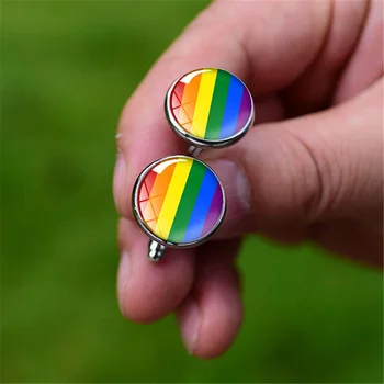 Gay Pride Farebné Dúhové Vlajky Tričko manžetové gombíky LGBT Príznak pre Lesbické Krištáľové Sklo Cabochon manžetové gombíky, Svadobné Šperky pre Mužov