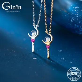 Ginin 925 Sterling Silver Náhrdelník Pre Ženy Kórejský Štýl, Zirkón Sailor Moon Truncheon Clavicle Reťazca Sladké Kľúčový Prívesok, Šperky