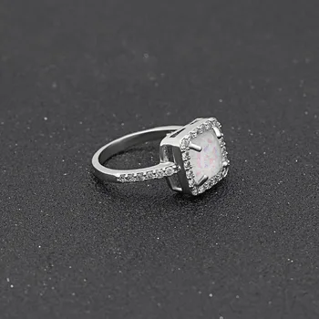 Hainon Luxusné Námestie White Fire Opal Prstene pre Ženy, Strieborná Farba Šperky, Svadobné Zapojenie Prst Krúžky Zirkón Crystal Darček