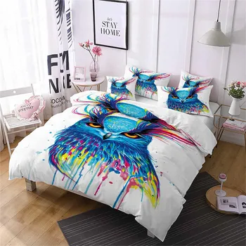 HELENGILI 3D posteľná bielizeň Nastaviť Sova Tlač Perinu nastaviť realisticky obliečky s obliečka na vankúš posteľ nastaviť bytového Textilu #MTY-01
