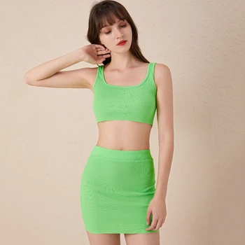 Hengsong 2020 Leto, Jeseň Dva Dielna Sada Plodín Tank Top Mini Sukne Ženy Elegantné, Sexy Tepláková Súprava Strany Lady 4 Farebné Oblečenie