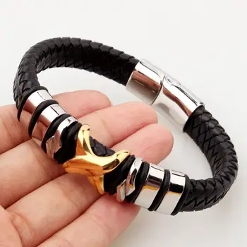 Hip Hop Mužov Šperky Čierna Pletená Kožený Náramok z Nerezovej Ocele, Magnetická Spona Módne Bangles Darček 22 cm