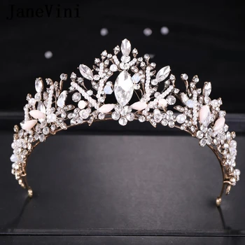 JaneVini Princezná Elegantné Svadobné Korún a Tiaras Crystal Pearl Svadobné Vlasy, Šperky pre Ženy, Svadobné Smrť Vlasy Príslušenstvo