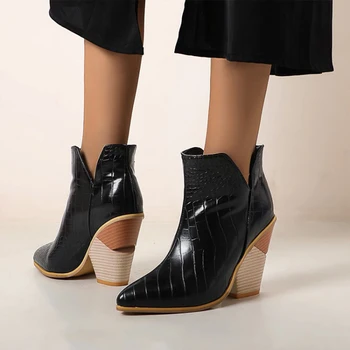 Jar, jeseň black pu materiálu, nadrozmerné žena členková obuv 2020 vietor veje módne a pohodlné dámske topánky non-slip