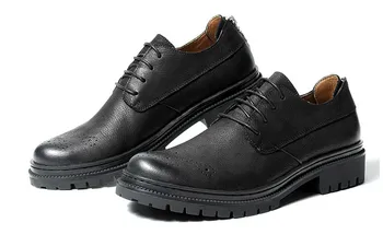 Jeseň nové módne spodnej hrubé kožené topánky muž čipky zips kolo prsty vyrezávané šaty topánky muž anglicko štýl oxfords