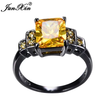 JUNXIN Muž Žena Žltý Krúžok Čierneho Zlata Plné Vintage Snubné Prstene Pre Mužov A Ženy, Módne Šperky Crystal