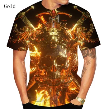 -Krátke rukávy 3d Vytlačené Zlaté Lebky T-shirt Príležitostné Letné tričko Vhodné pre Mužov T-shirt