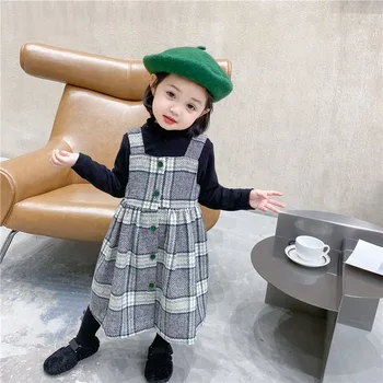 Kórejský baby girl koberčeky celkovo dlho princezná šaty batoľa riadok popruh swing šaty deti oblečenie na jeseň zimné oblečenie