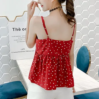 Kórejský módne ženy oblečenie 2020 dámy topy Krátke Volánikmi Šifón Polka Dot Sexy dámy topy blusas femininas košele top 0600