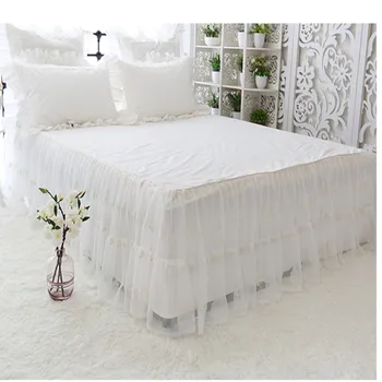 Kórejský posteľ sukne s posteľ povrchu solid farba biela bavlna, vyšívané čipky prehoz cez posteľ 45 cm покрывало posteľ zástera doprava zadarmo YYX