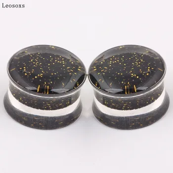 Leosoxs 2 ks Hot Predaj Transparentné Black Gold Glitter Ucho Amp, Akryl Ucho Amp, Piercing Šperkov