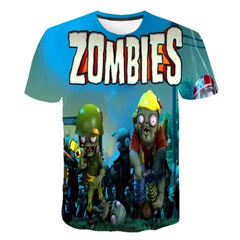 Letné tričko Rastliny Vs Zombie t-shirt Cartoon Bežné T-Shirt Chlapcov, Oblečenie Modrá 3D Vytlačené Deti Oblečenie Detské zábavné tričká