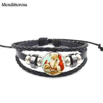 Mendittorosa Santa Luxusné Značky Šperky S Pokovované Sklo Cabochon Čierny Kožený Náramok Náramok Pre Ženy Strany