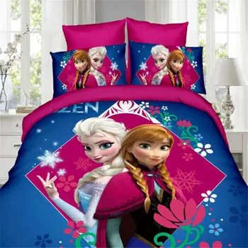 Mrazené Elsa a Anna posteľná bielizeň Nastaviť Twin Veľkosť Obliečky jednolôžko Vybavené listy pre Deti, Dievčatá Domov Bielizeň prehoz cez posteľ 3-4 ks Hot