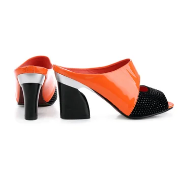 MVVJKE Hot predaj Letné žena sandále Veľká Veľkosť 35-42 originálne kožené papuče kvalitný Diamant hrubé vysoké podpätky ženské topánky