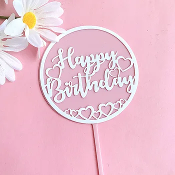 Nový Happy Birthday Akryl Tortu Vňaťou Double Layer Cake Mulčovače Pre Deti, Darčeky, Narodeninová Párty Cake Dekorácie Pečenia Dodávky